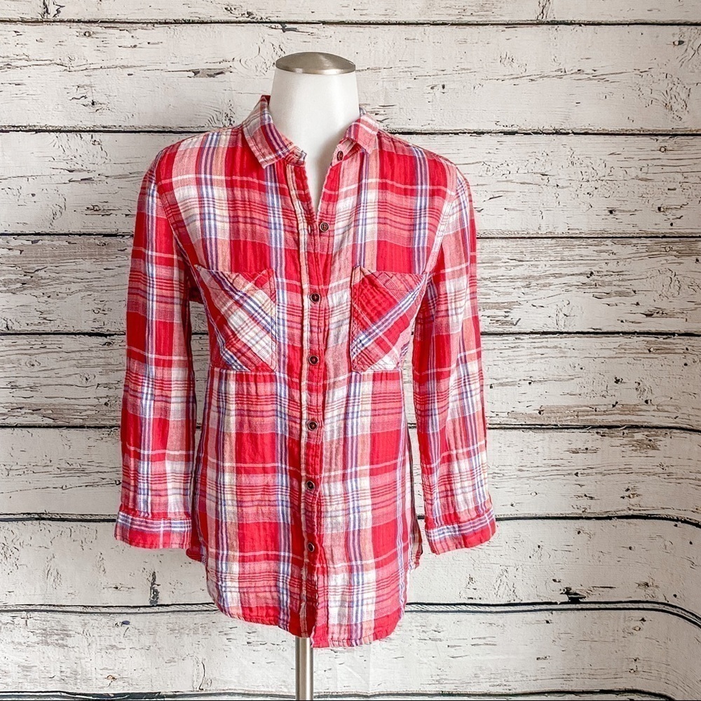 Red plaid Seven7 button down top